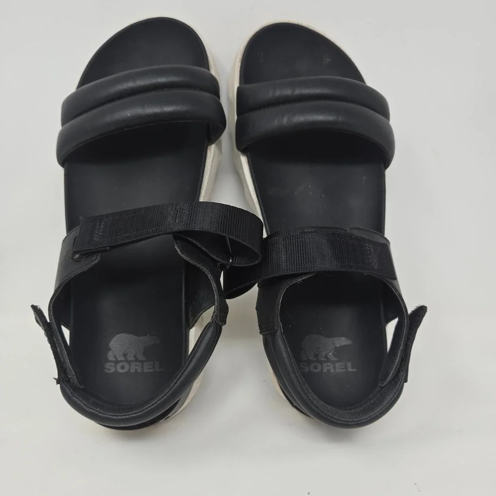 Sorel Kinetic Impact Slingback Sandals Black White NL4972-010 Womens 12